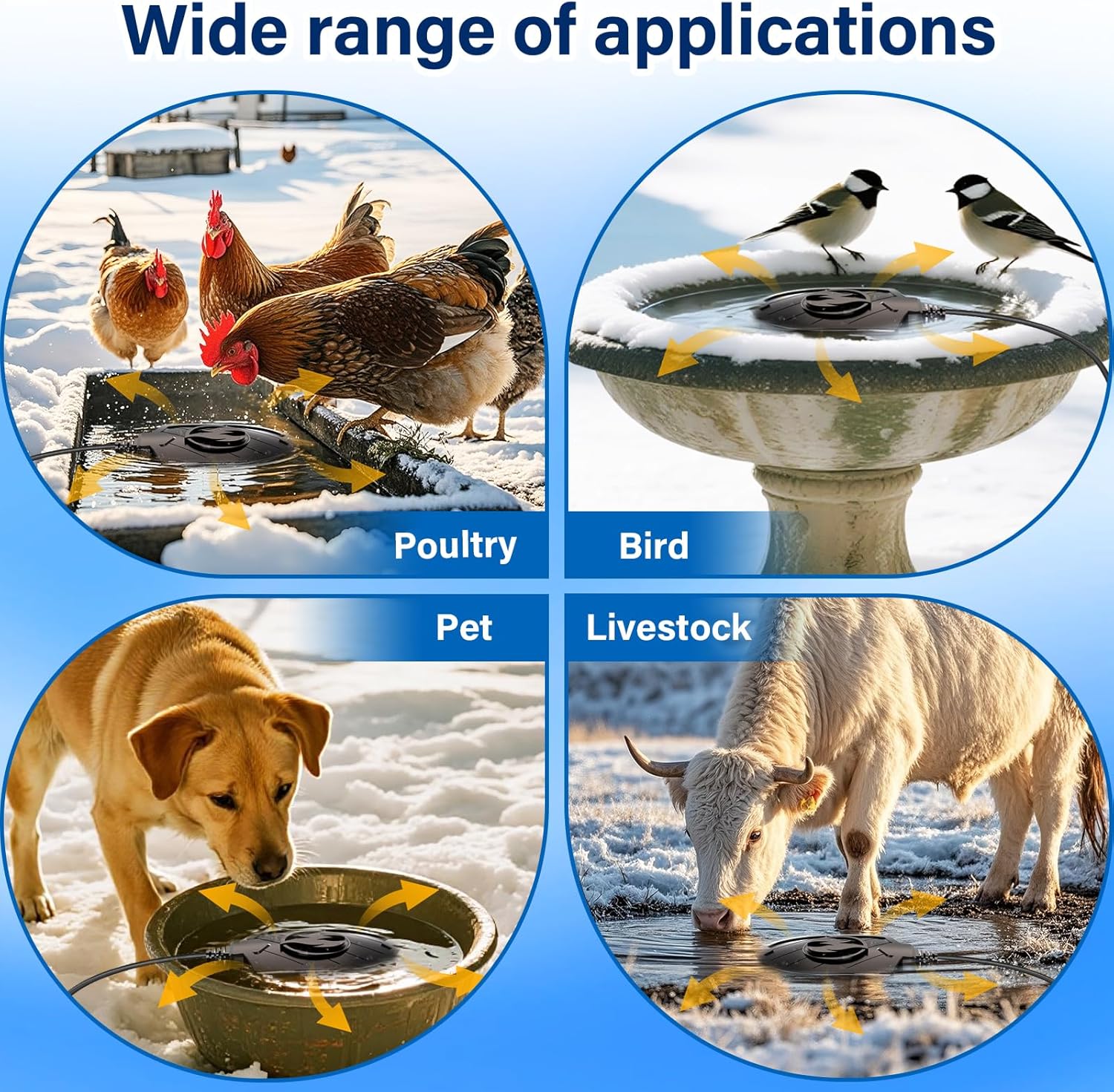 100W Bird Bath Heater, Birdbath Heaters for Outdoor Bird Bath Water Heater in Winter Submersible Thermostat Control, Heated Bird Bath Deicer for Outside Bird Chicken Poultry Livestock (Black) - Image 7