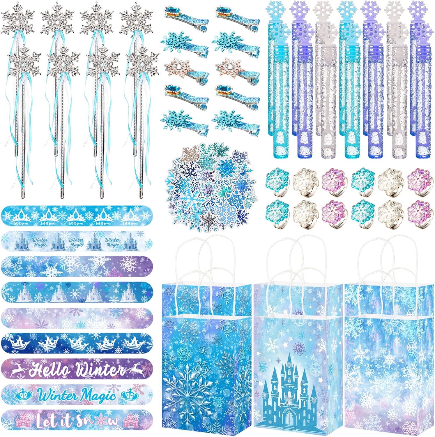 Vanblue 122PCS Frozen Party Favors Winter Snowflake Theme Birthday Decorations Princess Goodie Bag Stuffers Birthday Supplies Set for Girls, Pinata Filler Classroom Prize Gift Rewards