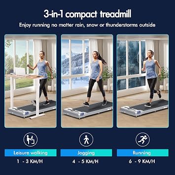 BLACK LORD Flat Walking Pad, Compact Under Desk Treadmills for Home with LED Display, Bluetooth Speaker, Remote Control, Portable Running Machine, 120KG Loads, 1-9km/h, for Jogging, Walking
