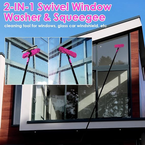 CALBEAU Pink Cleaning Supplies, Duster with Extension Pole for High Ceiling