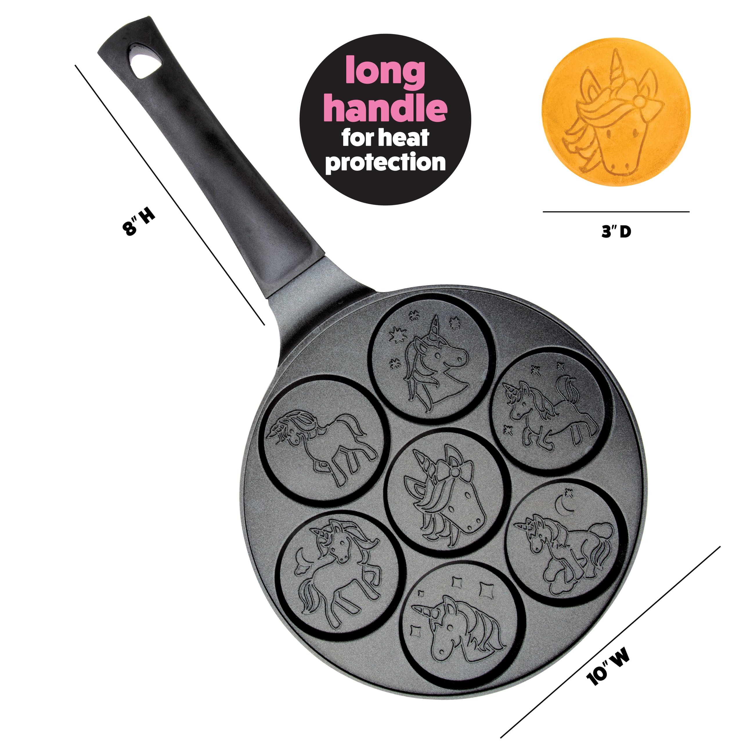 Mini moule à crêpes licorne – Faites 7 licornes Flapjack uniques, moule à gâteau anti-adhésif pour le petit déjeuner amusant et facile à nettoyer, friandises d'anniversaire magiques ou cadeau pour