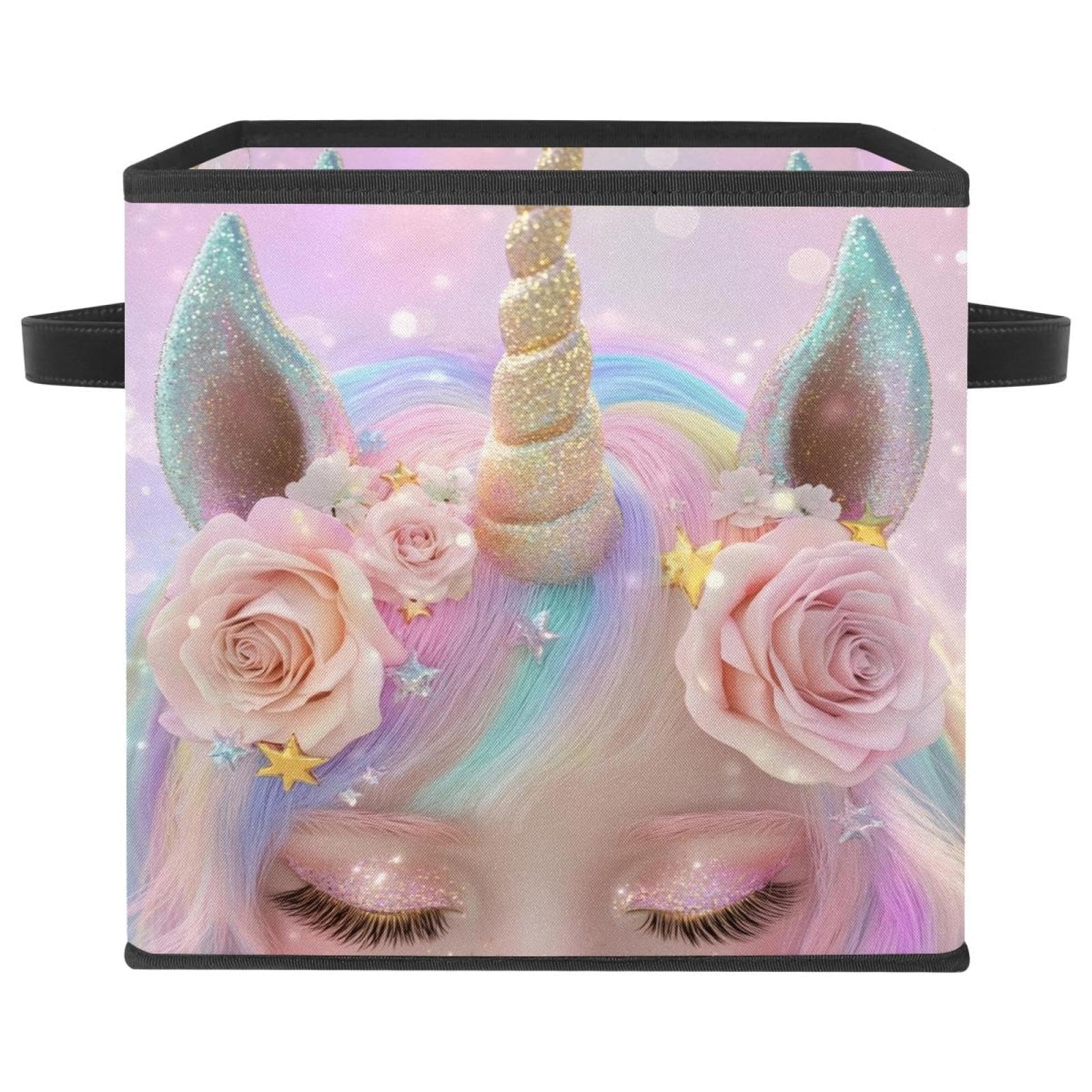 Boîte de rangement licorne 28cm cube pliable en tissu Oxford pour ranger la chambre de fille