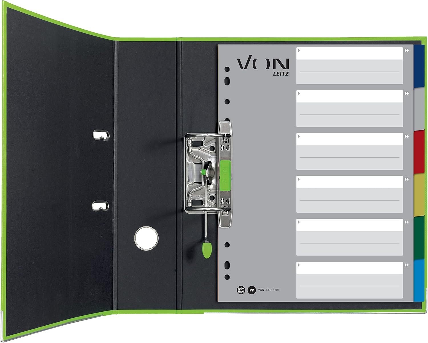 VON Leitz Leitz 13050000 Pack of 10 6-Part Index A4 Blank Dividers for Folders, Polypropylene, Extra Wide, 11-Hole Universal Index for File Folders and Ring Binders, Multi-Colour, Pack of 10