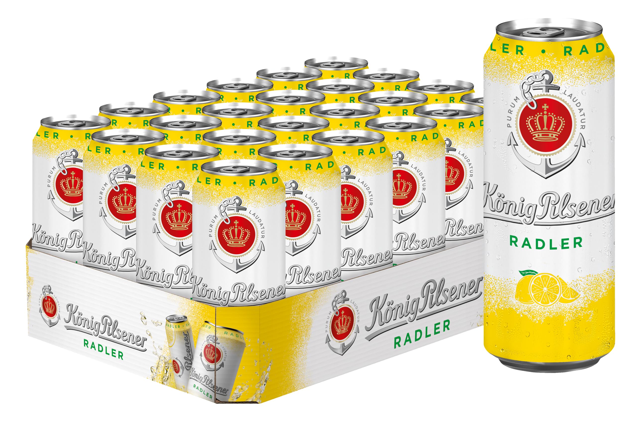 König Pilsener Radler - Dosen-Bier (24x0,5l) - Biermischgetränk mit natürlichem Zitronengeschmack - 50% Pils & 50% Zitronenlimonade - Erfrischend-herb