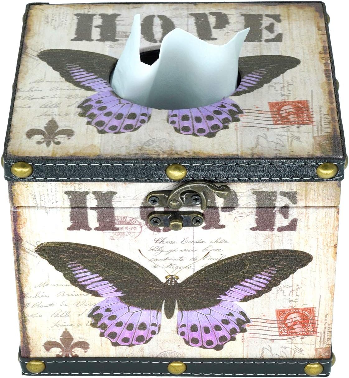 Square Tissue Box Cover Holder - Purple Butterfly.