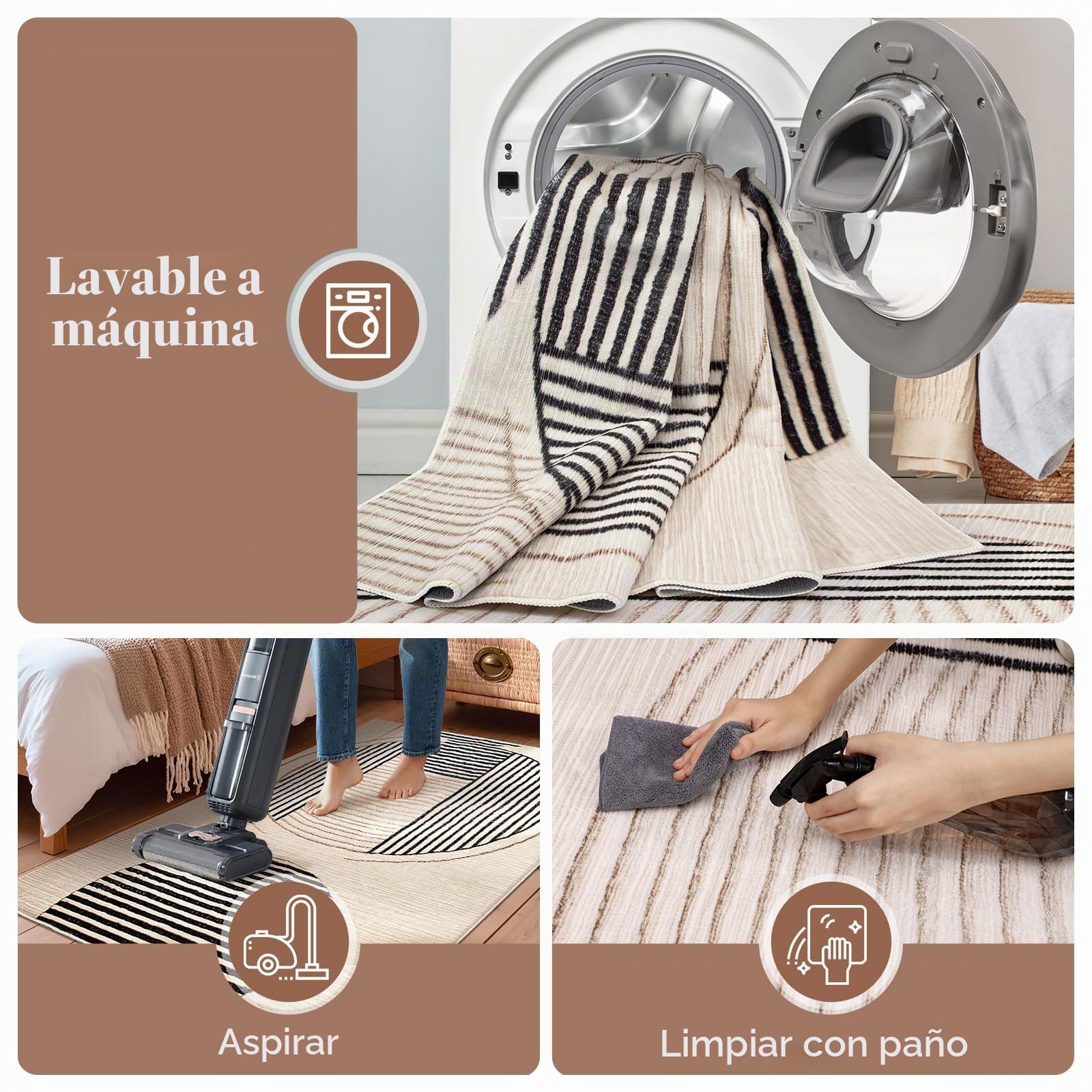 Calore Alfombra Salon Lavable 200x300cm, Alfombra Habitacion Beige Geométrica Antideslizante Alfombras Salon Pelo Corto Grande