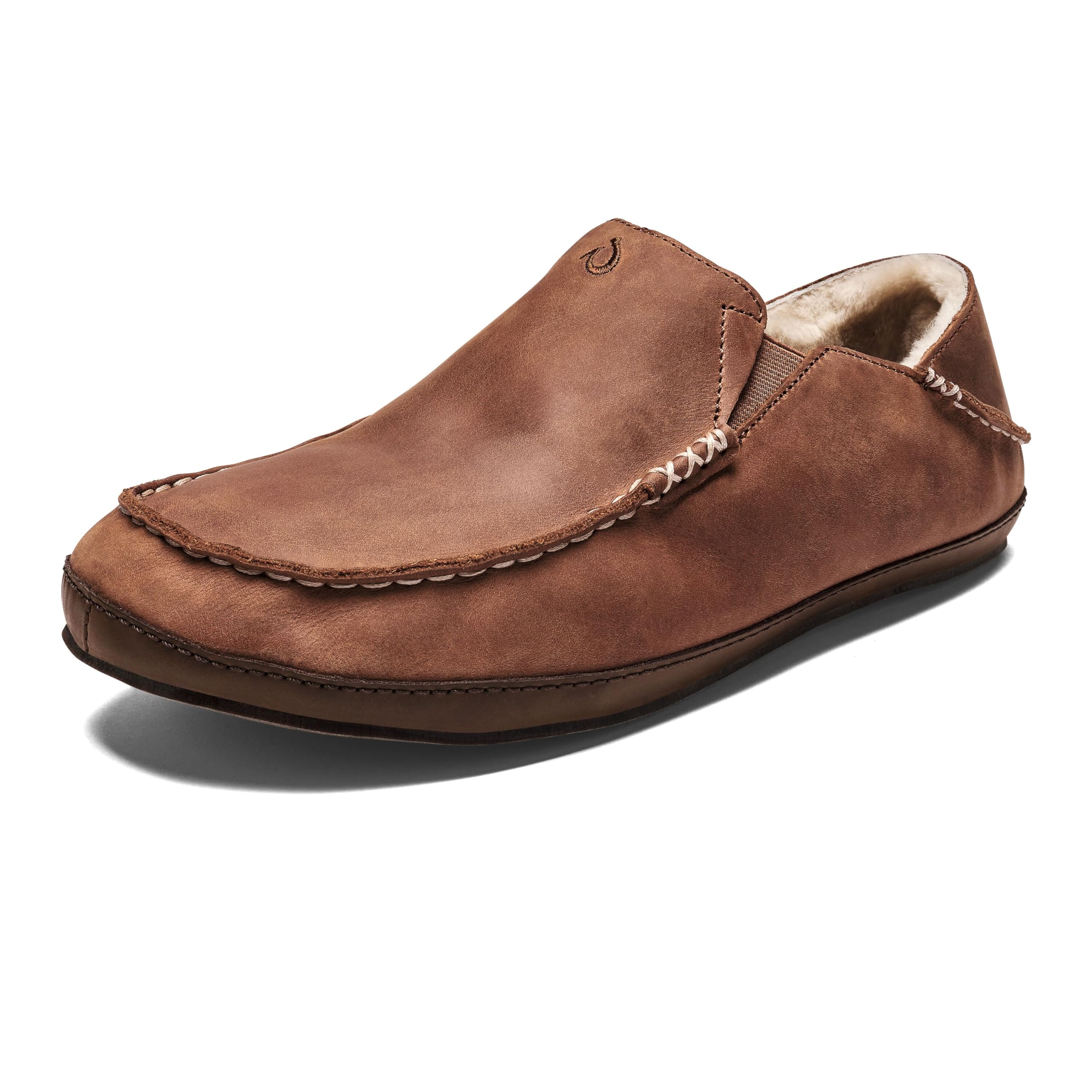 OLUKAI Moloa Slipper, Men's Premium Leather Slip-On Shoes, Soft Genuine Shearling Lining & Gel Insert, Drop-In Heel & All-Day Comfort