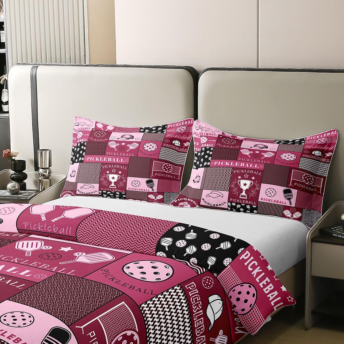 Homewish Sportowiec chłopcy sport pickleball różowy podwójny zestaw poszewek na kołdrę gra geometryczna bawełna pościel gamingowa patchworkowa poszewka na kołdrę piłki kluby ciepłe miękkie zestawy