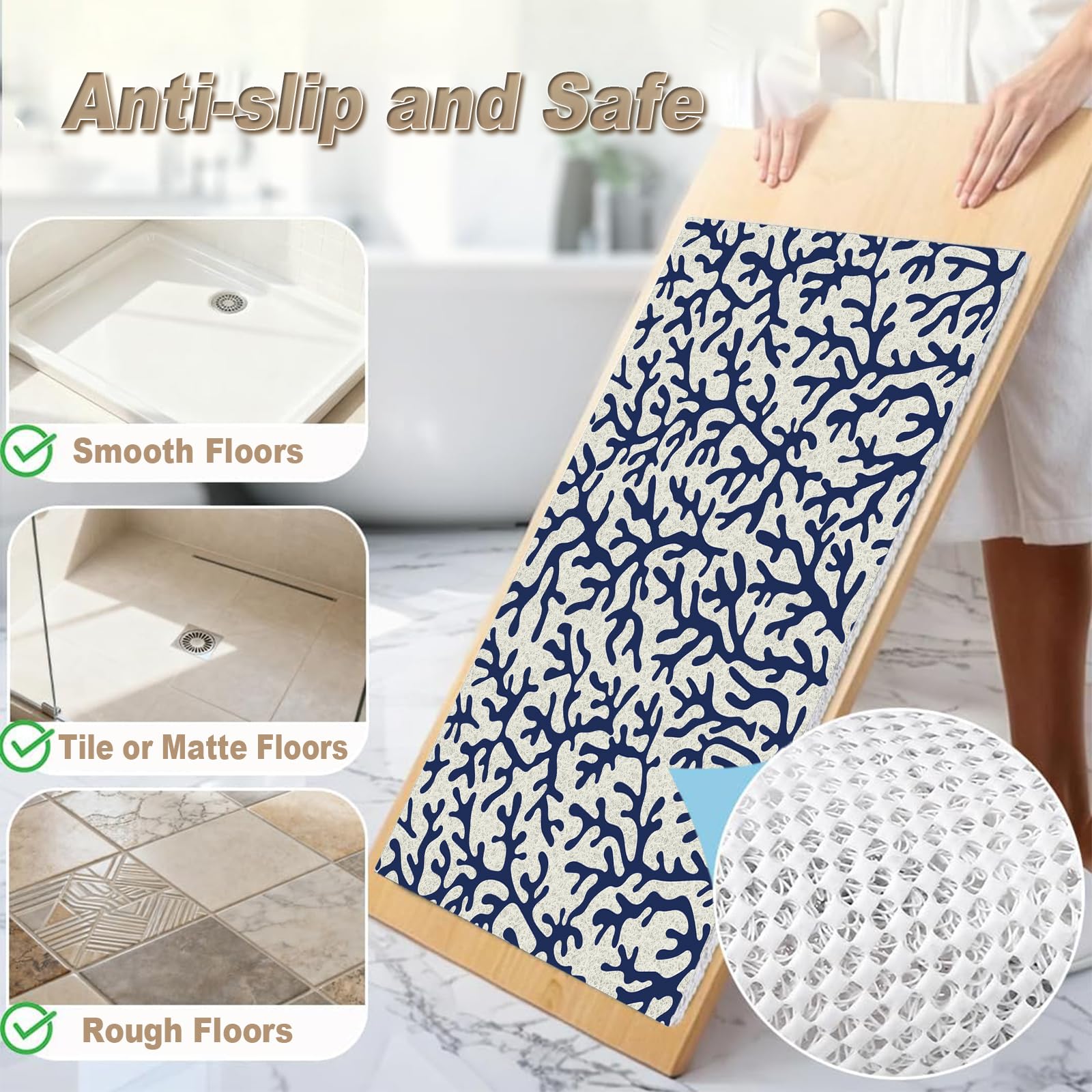 Alfombrilla de ducha antideslizante de 120 x 200 cm con drenaje, almohadillas de baño de lufa suave para ducha interior y zonas húmedas, impresión lavable de secado rápido, almohadilla de bañera