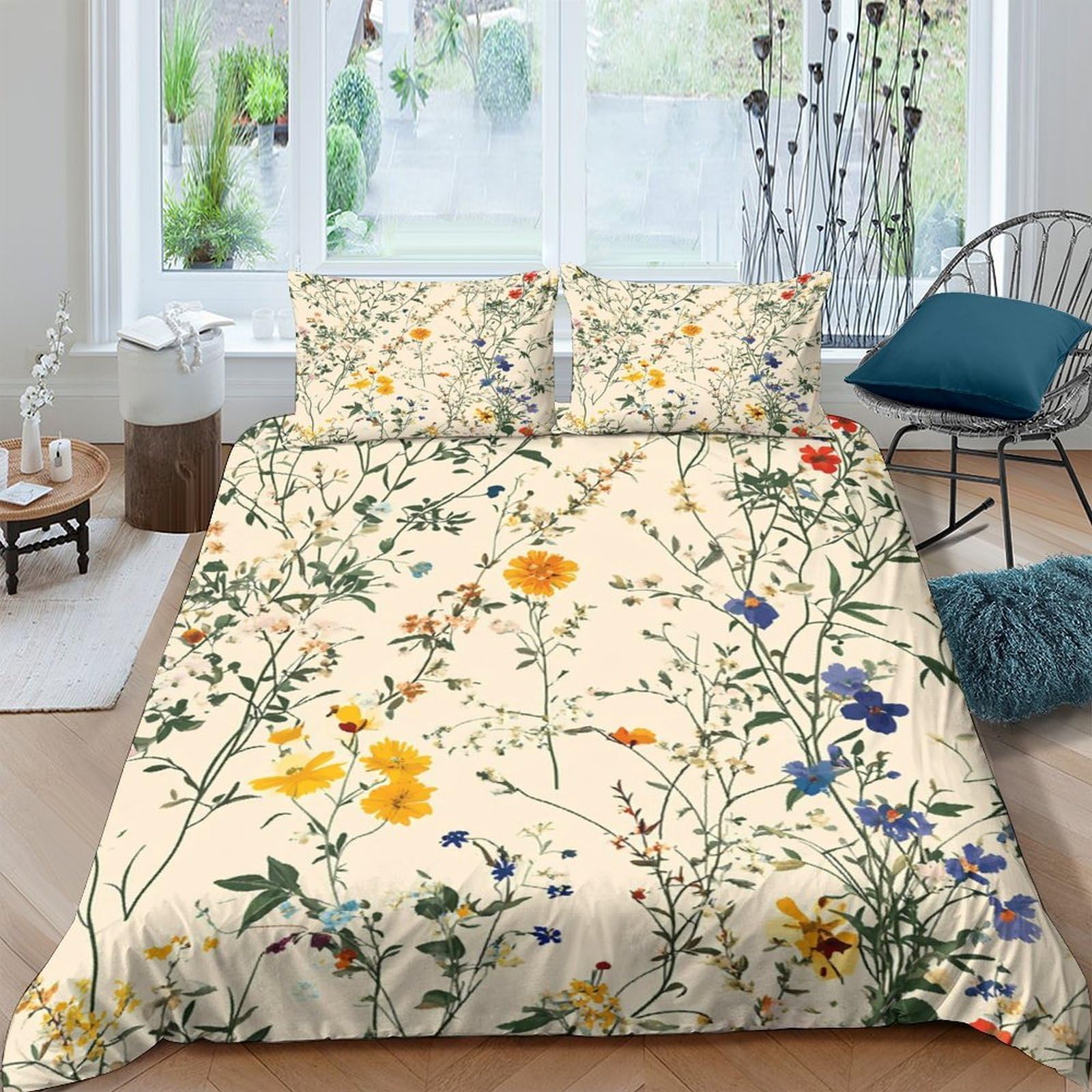 Ctjqhvkz Style-2 3D Printed Wildflower Garden Fitted Sheet Microfiber Soft Breathable Meadow Bloom Mattress Cover For Bedroom Guest Room Decor Single（135X200cm）