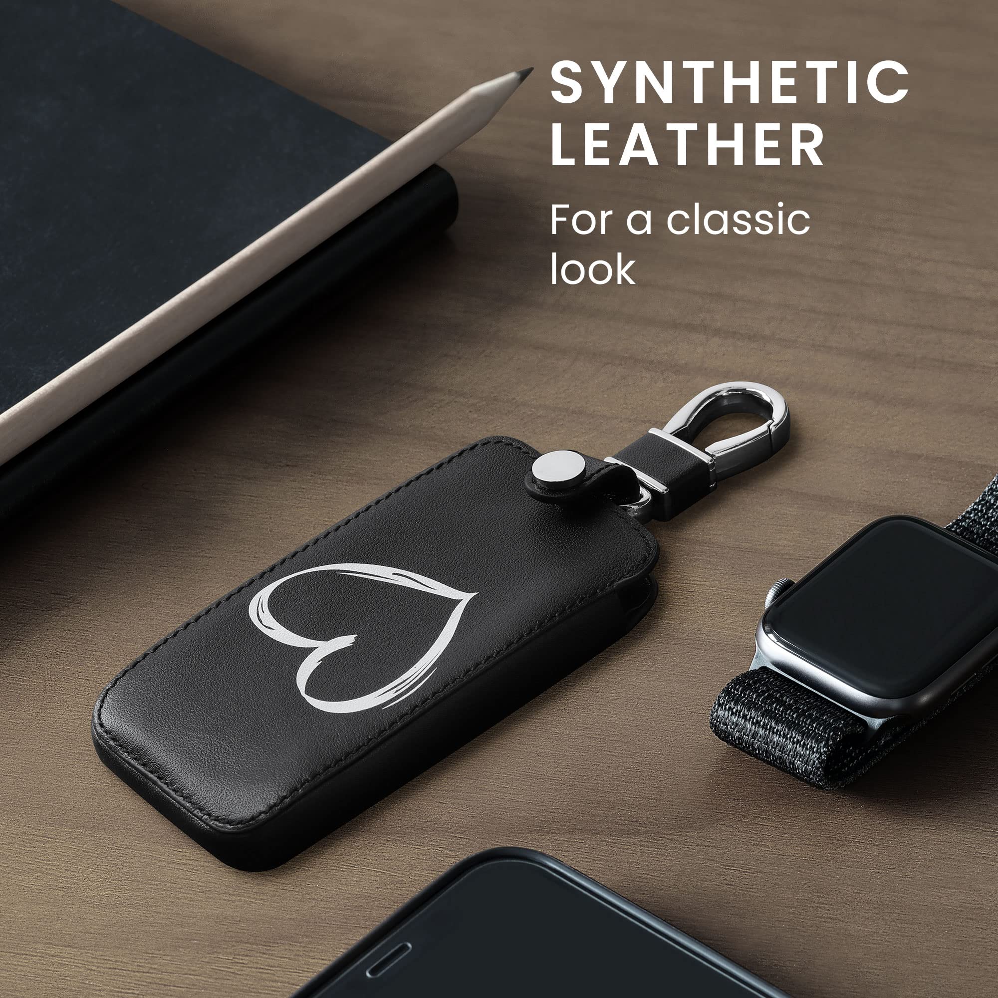 kwmobile Car Key Accessory Compatible with Renault Smart Key 4-Button (Keyless Go Only) – Protective Case in Imitation Leather – Painted Heart White/Black - 3