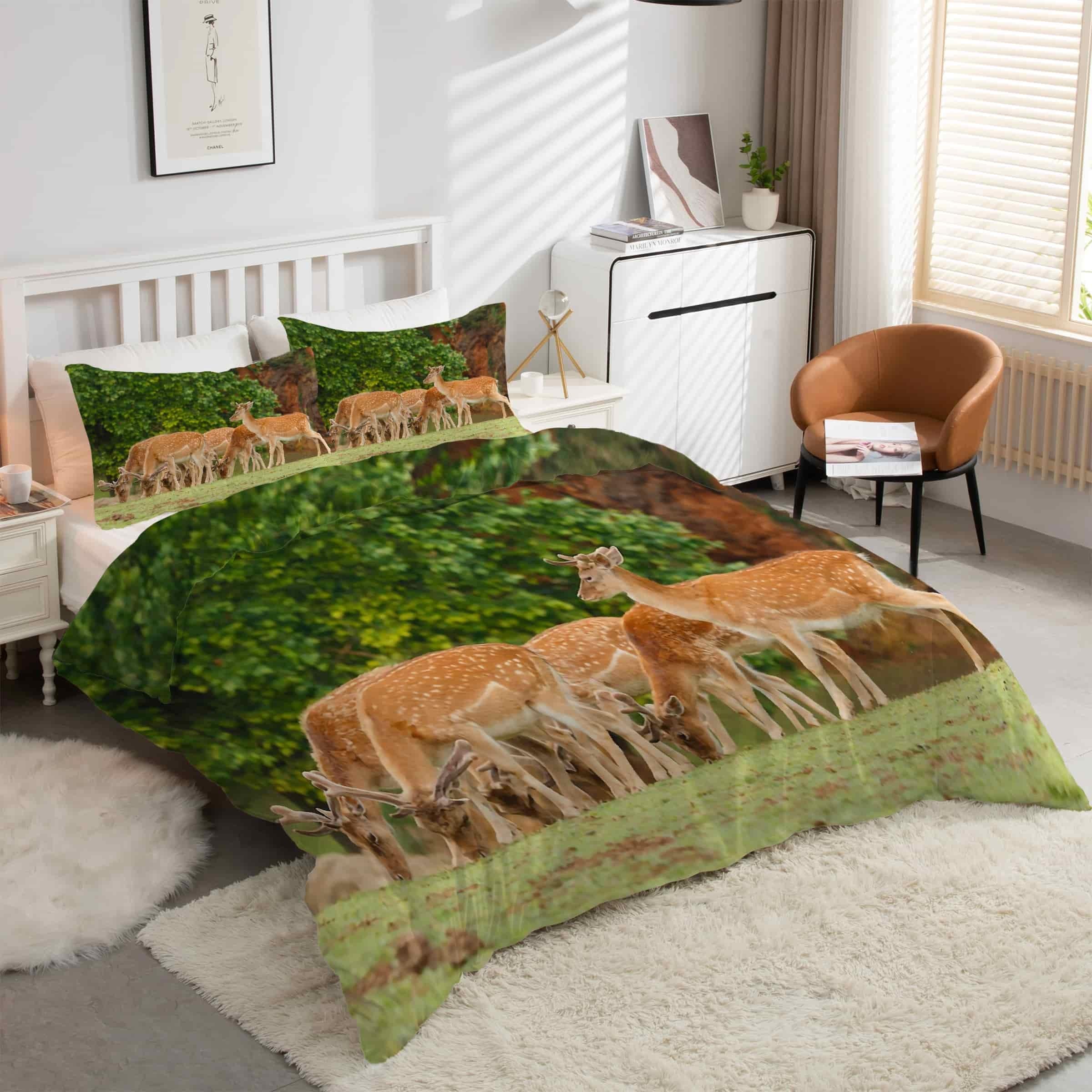 Parure de lit 90x190 cerf sika anti-plis avec fermeture éclair pour un lit vite fait