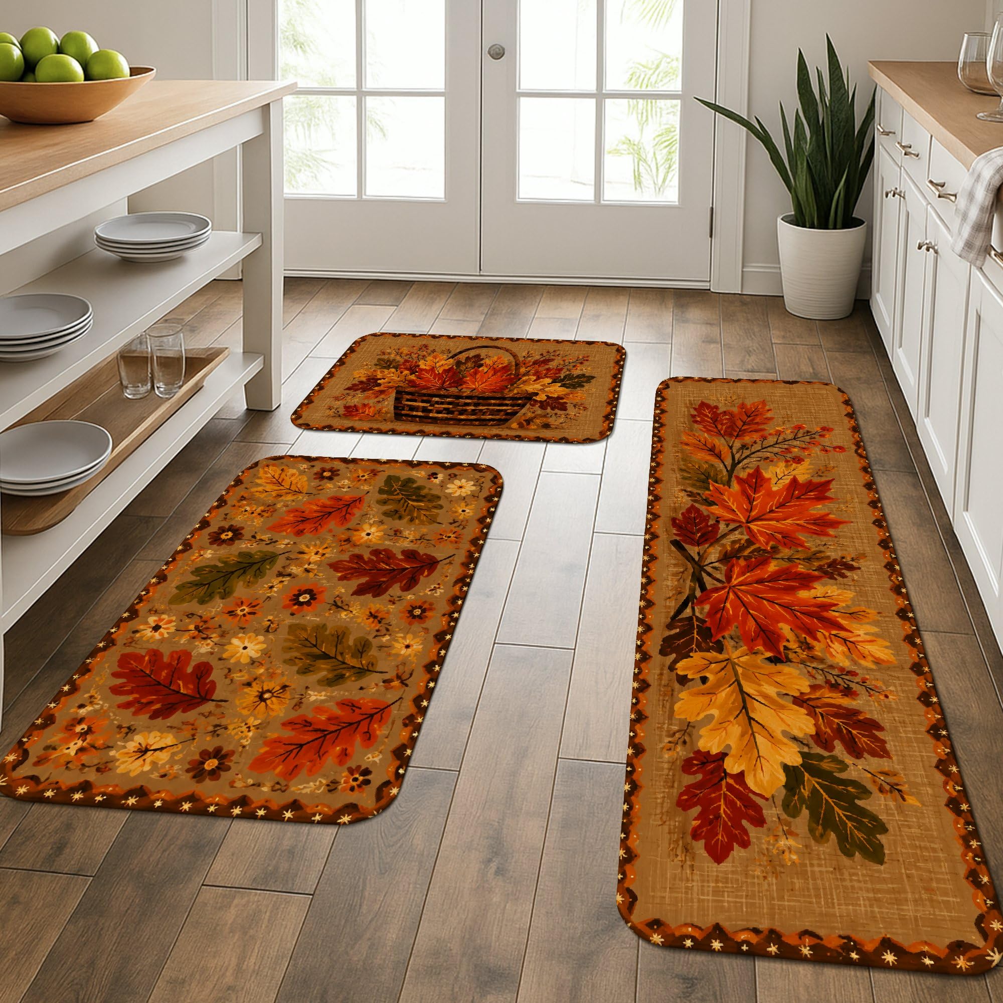Tapis de cuisine feuilles d'automne déco rustique pour buanderie et entrée