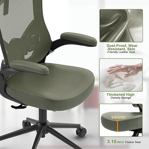 Miniatura 7 de Silla de oficina ergonómica con reposacabezas ajustable y soporte lumbar, silla de escritorio con respaldo alto con brazos abatibles, silla