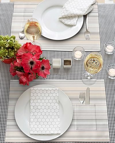 Miniatura 3 de Juego de 4 manteles individuales para mesa de comedor, diseño de rayas bohemias, manteles individuales de algodón y lino con bolsillo, arpillera