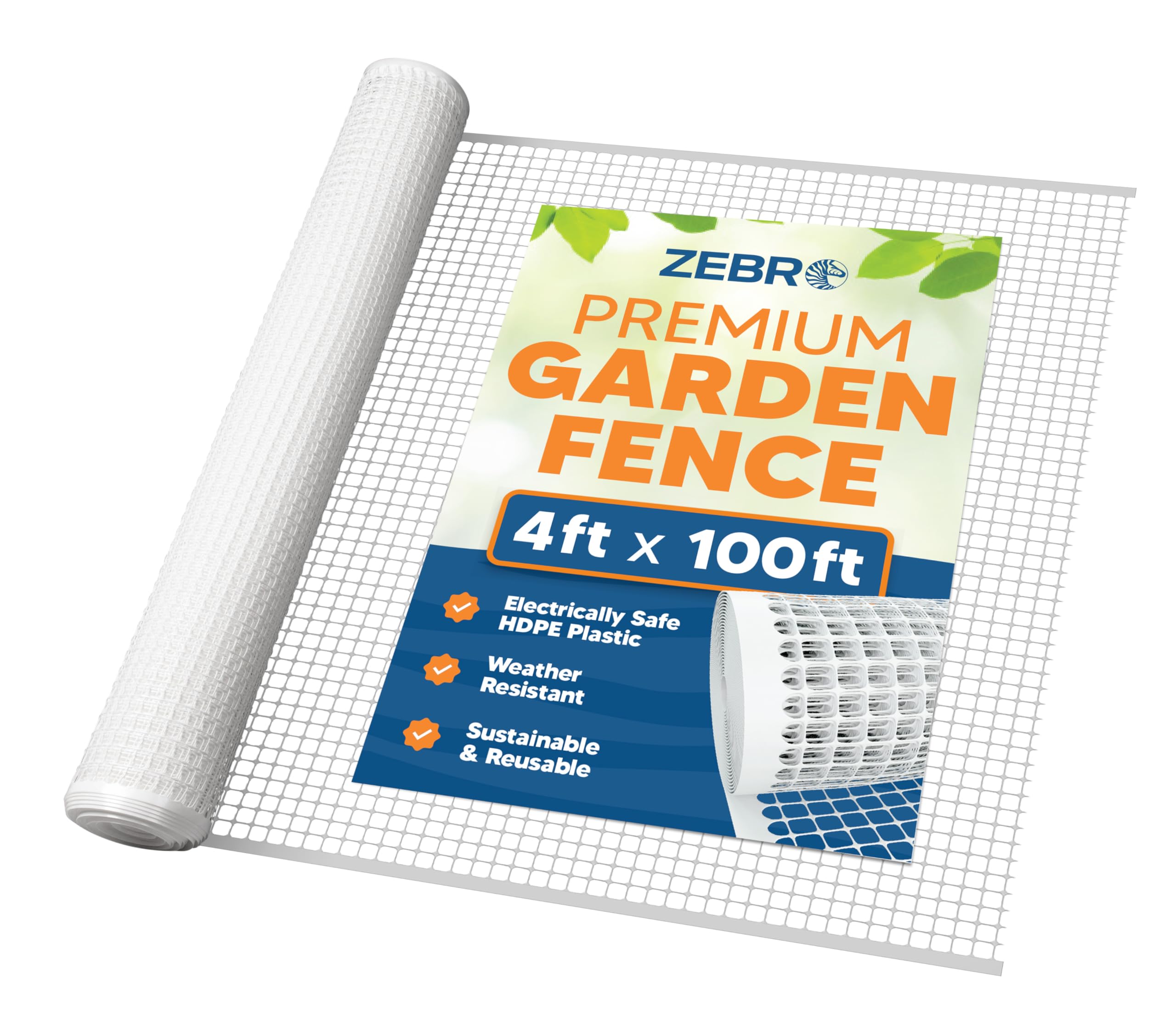 3/4" Square Mesh Plastic Fence Roll (4' x 100' - White) - Unobtrusive 4 Foot High Temporary Garden Fencing Netting to Protect Plants, Patio, Porch,