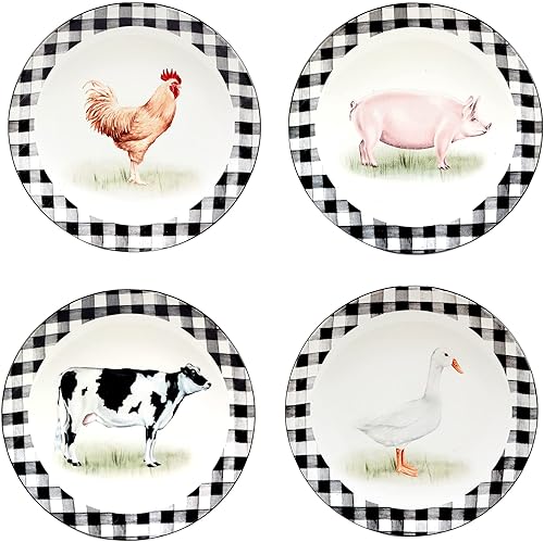 Certified International Farm - Platos de ensaladapostre de 9 pulgadas, multicolor, 9 x 9 pulgadas, juego de 4