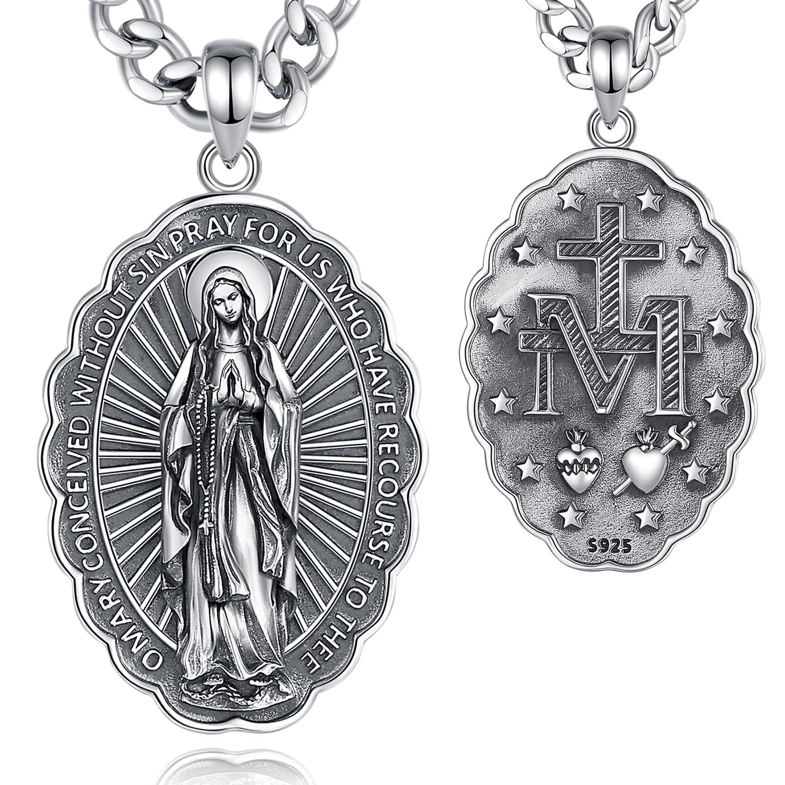 AEONSLOVE Srebro 925 Medal Saint Benoit dla Mężczyzn Kobiet, Naszyjnik Świętego Michała Archanioła | Pieczęć 7 Archaniołów | Święty Krzyż Karavaca | Maryja, biżuteria religijna