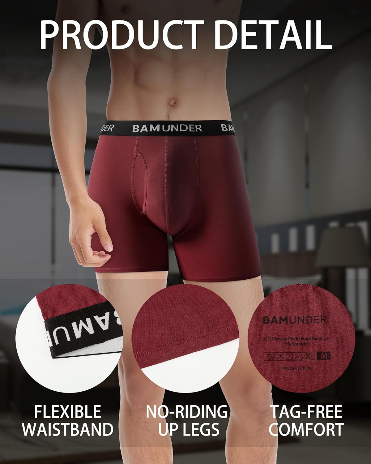 Men's Bamboo Viscose Underwear Boxer Briefs 4 Pack - Breathable Comfort Fit with 3D U-Shaped Pouch & No Ride-Up Legs - Image 5