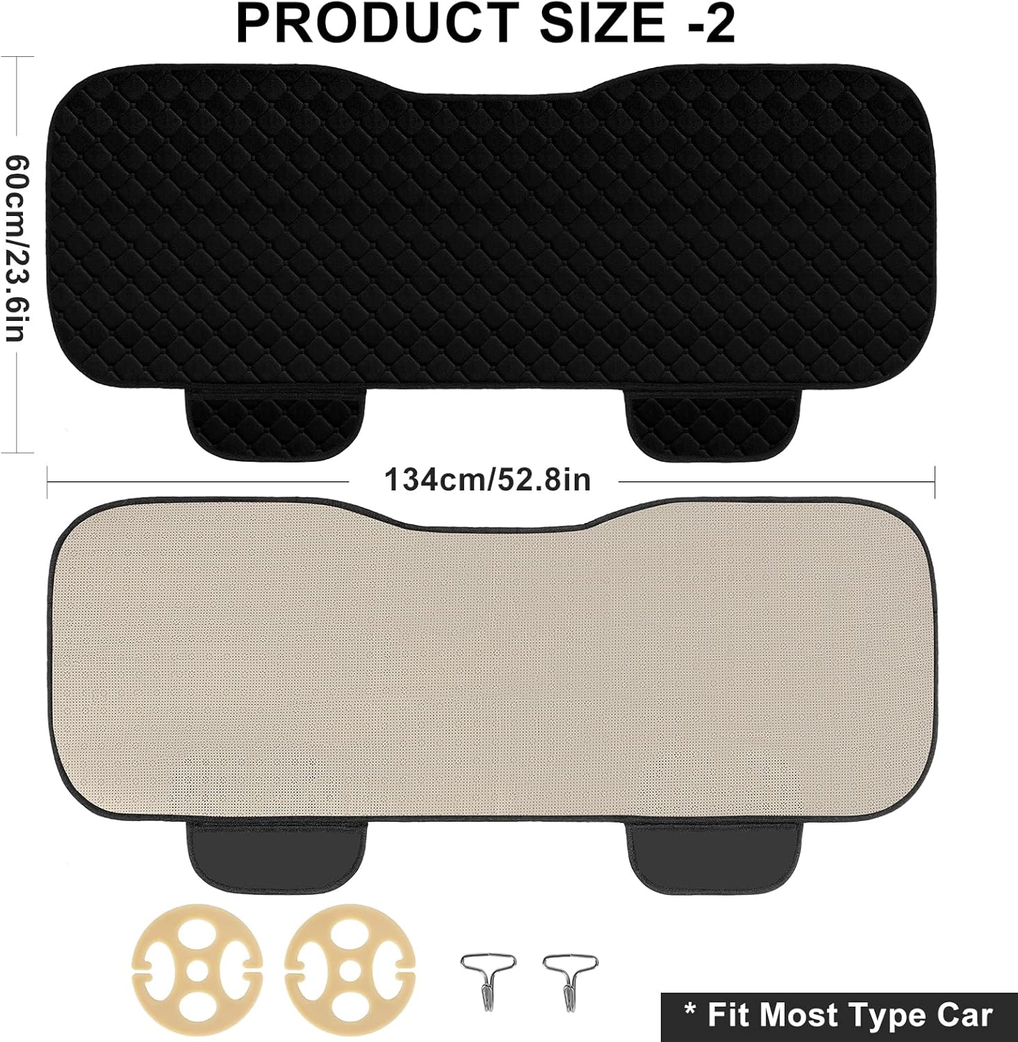 surpassme Car Seat Covers Universal Seat Covers for Car Accessories with Storage Pockets, Car Front Seat Covers and Rear Bench Coverfor Automotive, SUV, Truck, and Van(Black)