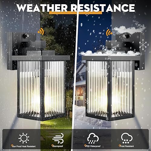 Miniatura 3 de Paquete de 2 luces de pared para exteriores de la casa, luces de porche del atardecer al amanecer, impermeables, color negro mate, para puerta