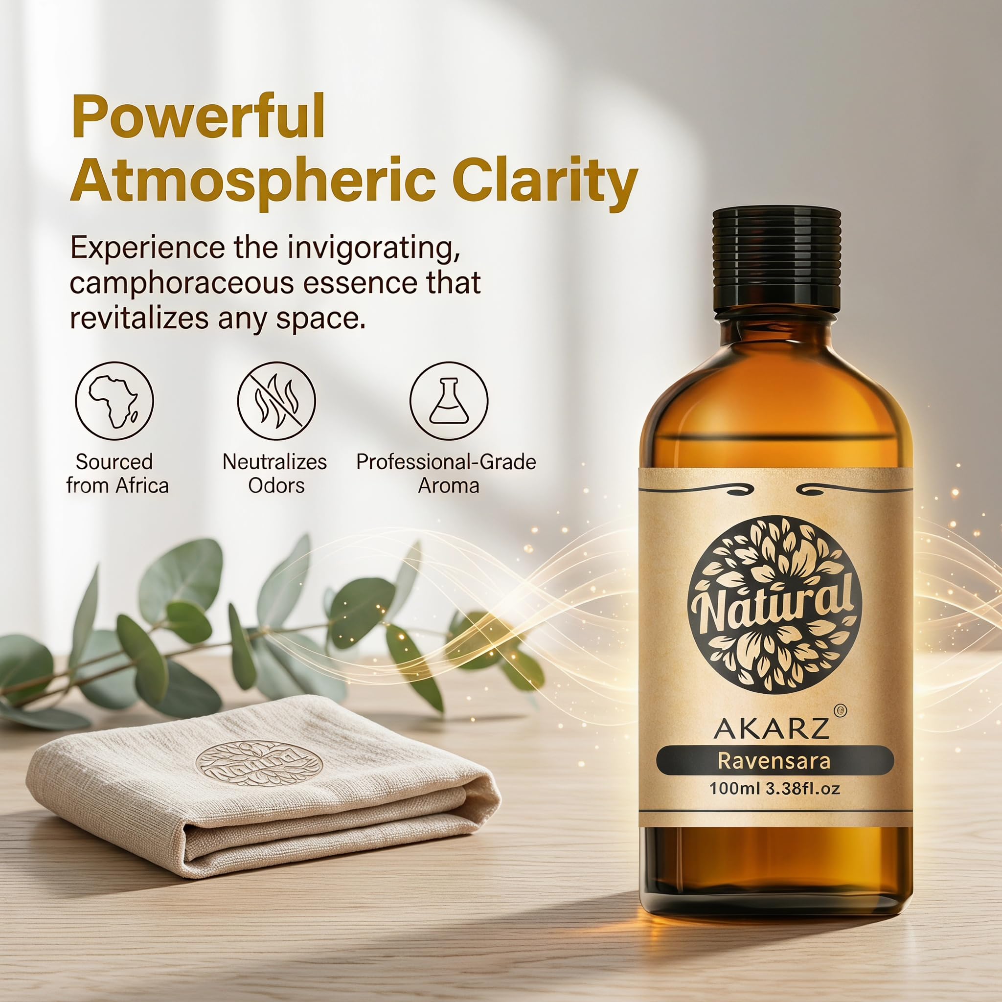 AKARZ 100ml Olejek esencjny z Ravensary - Naturalny olejek aromatyczny do dyfuzorów, lamp aromatycznych i aromatów pomieszczeń