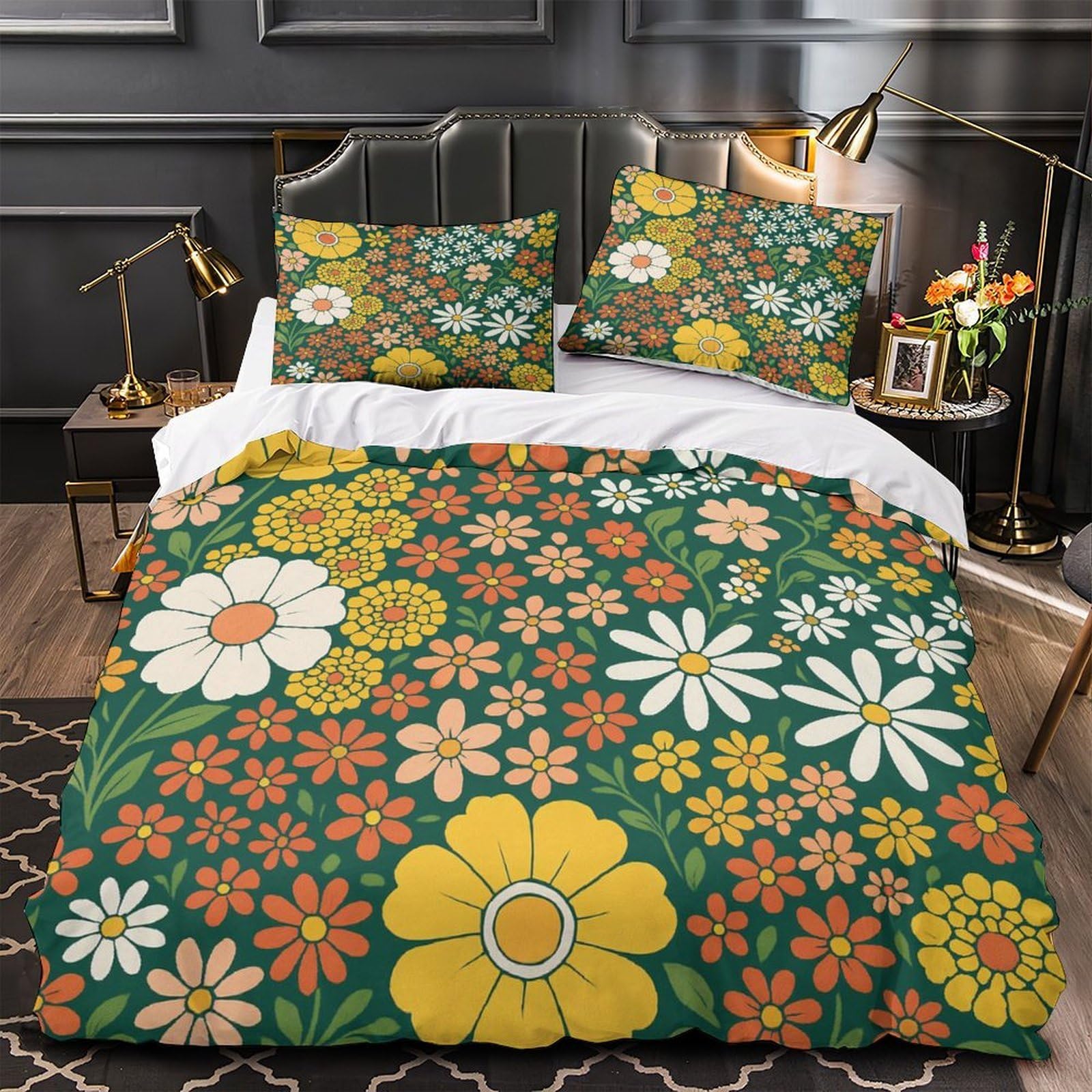 Parure de lit motif floral en microfibre douce et housse de couette 135x200 pour ado
