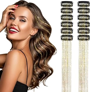 12Pcs Hair Braids Kit, Fairy Clip In Hair Extensions, Glitter Sparkle Party Dazzle Highlights Accessories For Women Girls Party Festival - Gold