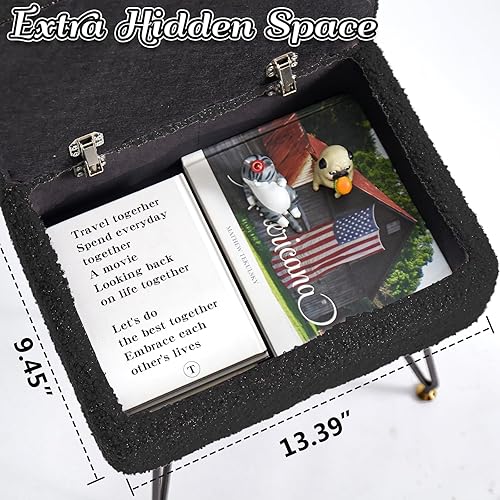 Miniatura 4 de Taburete de tocador, taburete otomano de piel sintética de peluche con patas de metal y pies negros ajustables, taburete de maquillaje con asiento