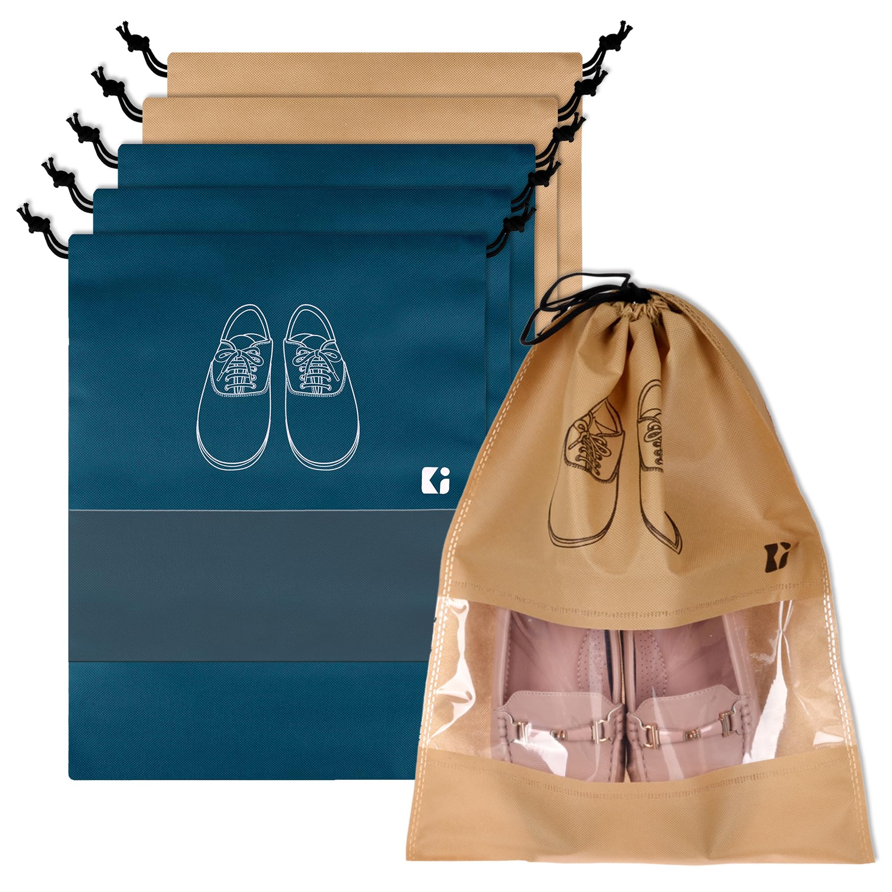 Pack of 6 Shoe Bags | Shoe Bags for Travel | Non-Woven Shoe Storage Bags | Storage Organizers Set | Shoe Cover with Transparent Window | Shoe Dori Cover | Navy Blue & Beige-image-40