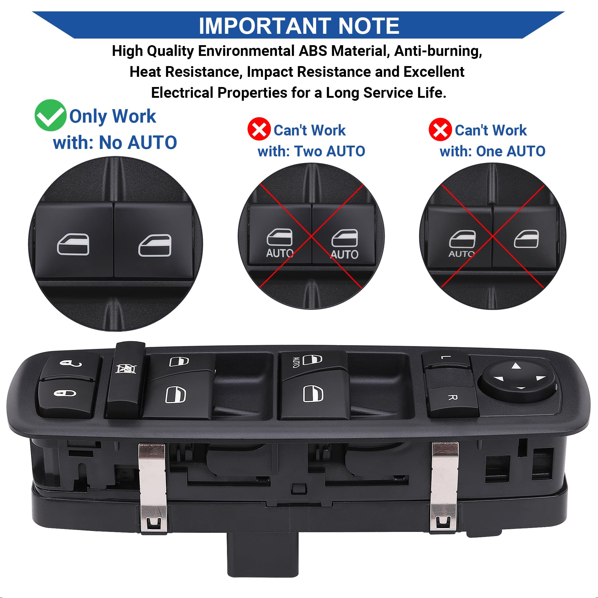 Commutateur De Fenêtre électrique Avant Gauche Pour Dodge 200 (2015-2016) - 10 Boutons - Référence 68271203AB/AA
