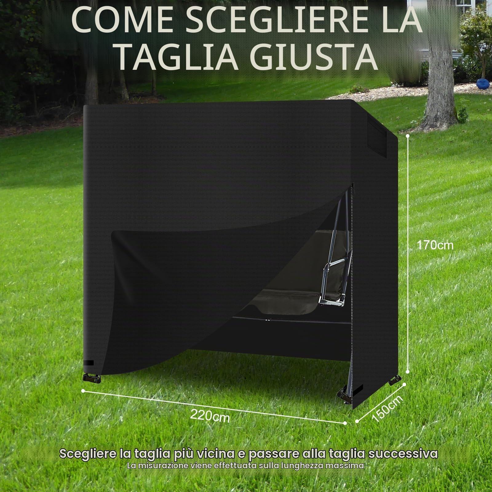 Telo Copri Altalena Esterno, tessuto Oxford 600D impermeabile Copertura Altalena 4 Posti, Telo Protettivo per Dondolo da Giardino anti-UV, Resistente allo strappo, con custodia (220*150*170cm)