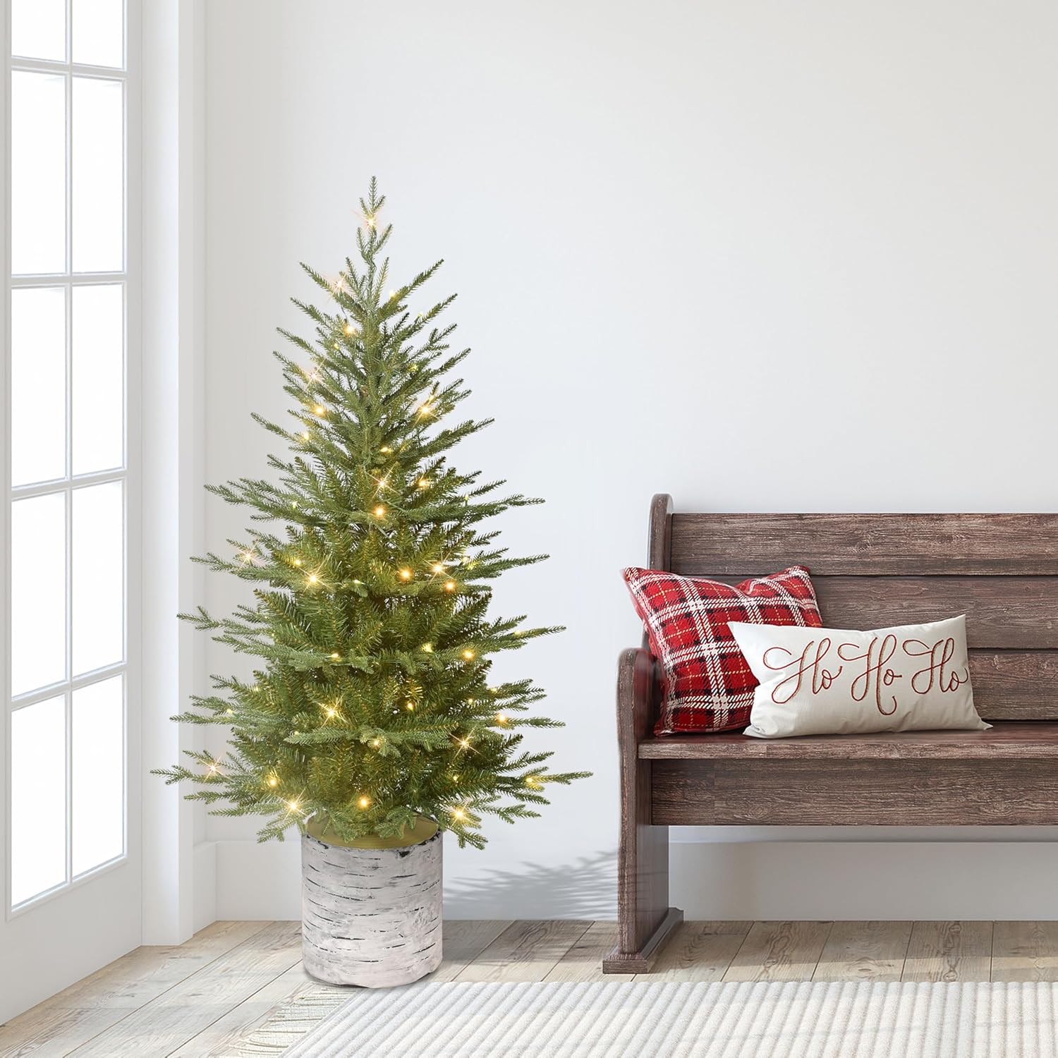 puleo international 4.5' pre-lit artificial green potted arctic fir tree 4ft 6in green