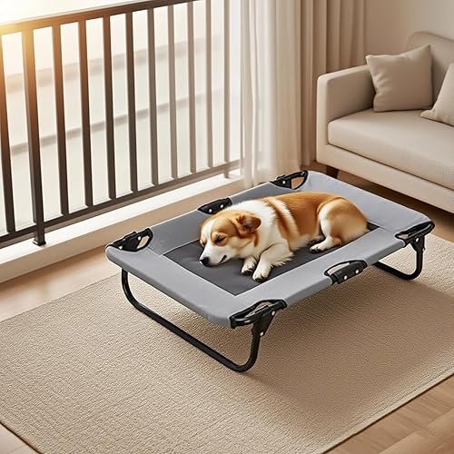 Miniatura 4 de Cama plegable elevada para mascotas, catre elevado portátil para perros con marco de acero, no requiere montaje, patas antideslizantes, camas