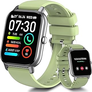 Smart Watch for Men Women Answer/Make Call, 1.85'' Screen Fitness Watch, Heart Rate Monitor, Smartwatch with Step Counter, IP68 Waterproof, 112 Sports Modes Activity Fitness Tracker for Android, Green