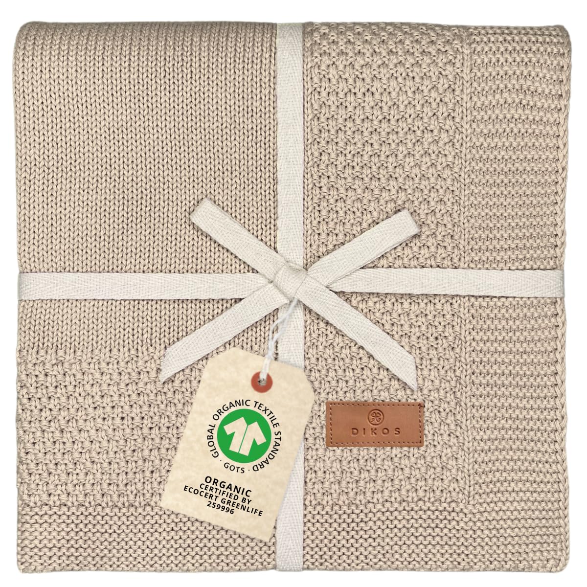DIKOS Babydecke aus 100% Bio-Baumwolle (GOTS & OEKO-TEX) – weiche, atmungsaktive Baby Decke für Neugeborene Jungen & Mädchen – kuschelige Strickdecke, Kuscheldecke – Geschenk zur Geburt (warmes Taupe)