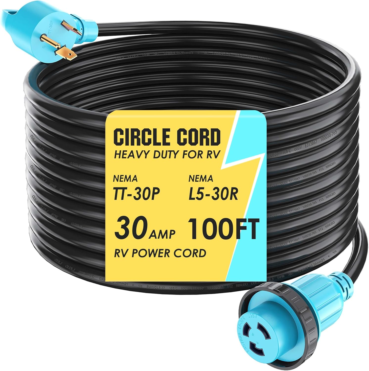 CircleCord 30A 100 ft RV Power Cord with Twist Lock