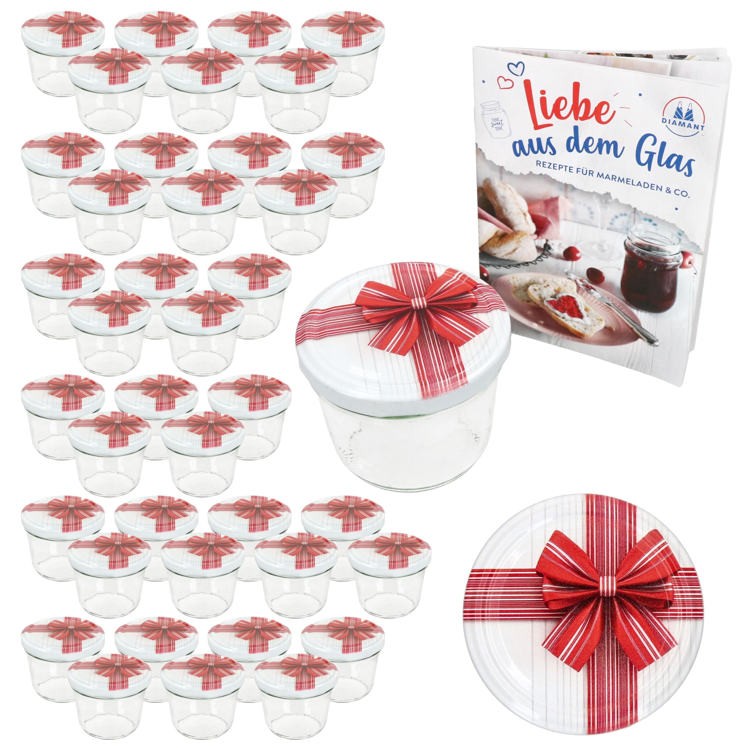 MamboCat Lot de 40 bocaux en verre de 230 ml avec couvercle à visser + 82 couvercles avec recette de sucre diamant I Bocaux de conservation et conservation