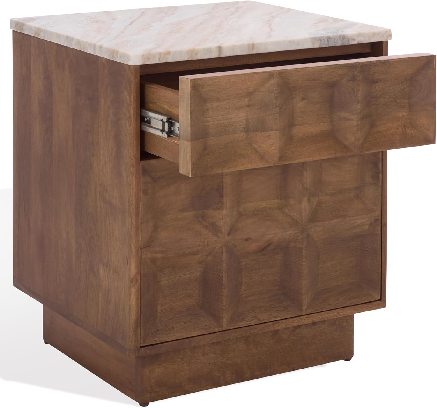 SAFAVIEH Couture Collection - Paxter Walnut & White Marble Top 2-Drawer Nightstand, Modern Storage Bedside Table, Fully Assembled (SFV9758A)