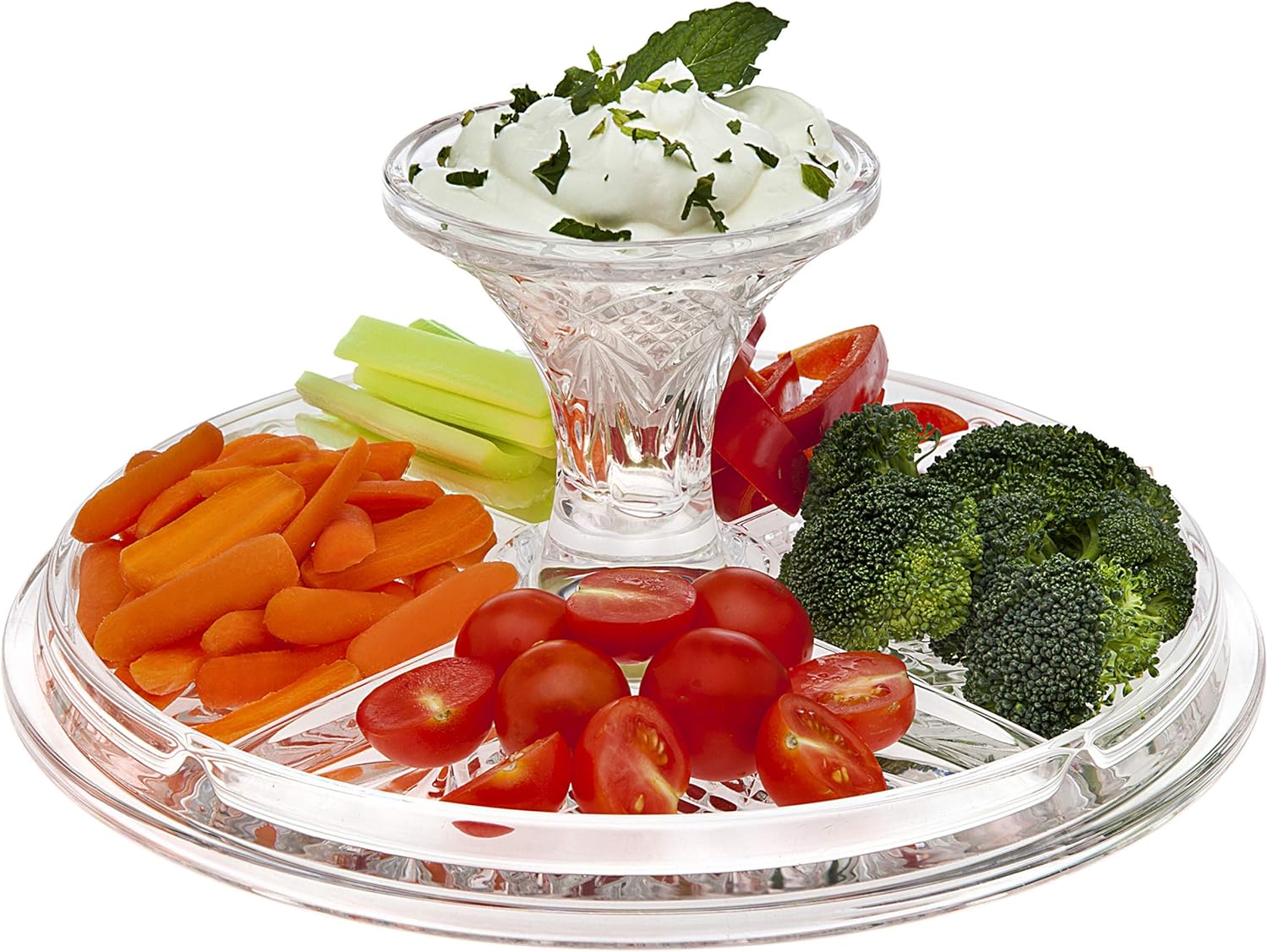 Godinger 4 in 1 Cake Stand, Cake Platter and Serving Plate Platter with Dome Cover, for Pastries, Desserts & More, Multi-Purpose Use - Dublin Crystal Collection