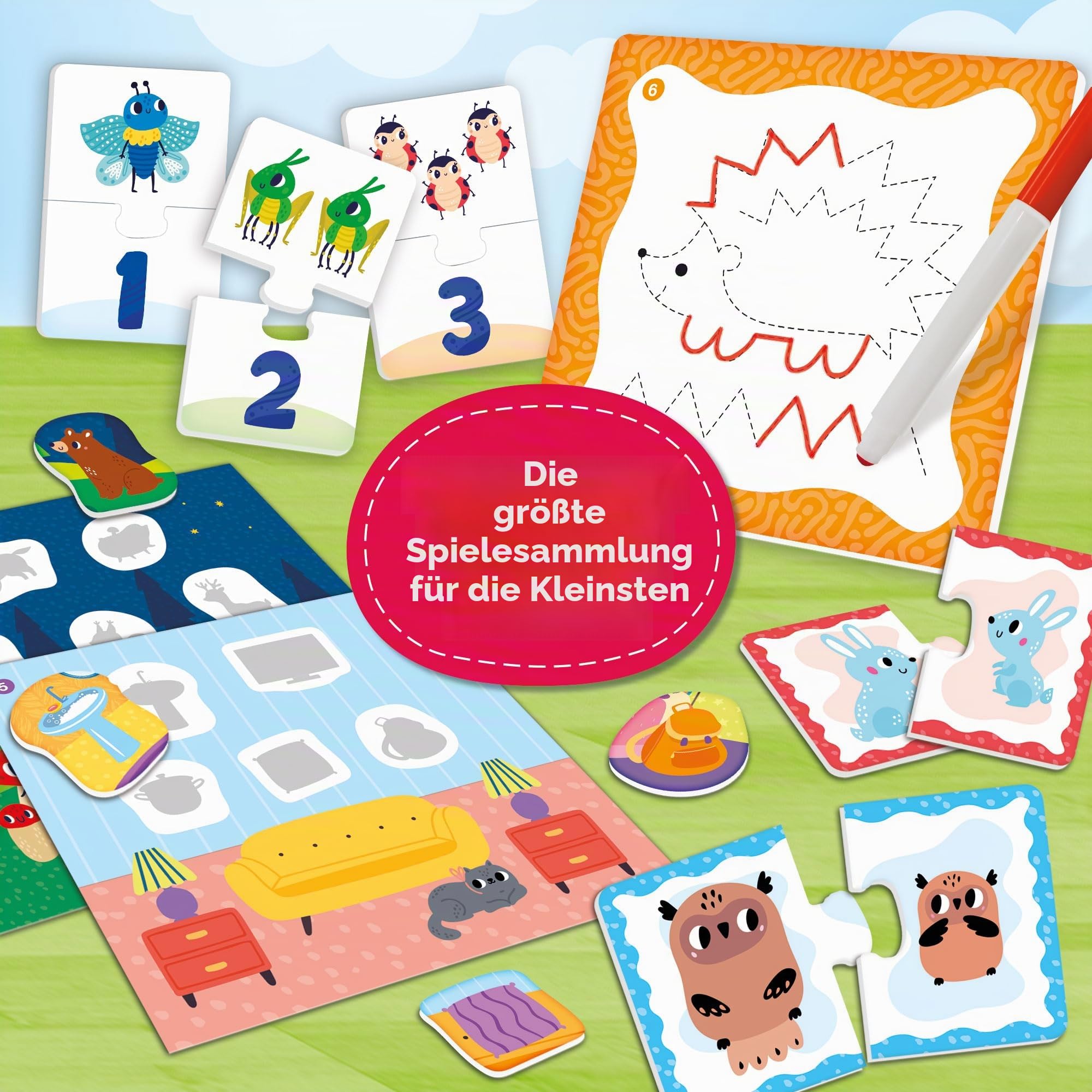 Lisciani – Carotina Baby – Pack mit 60 Spielen – Lernaktivitäten für Kinder ab 2 Jahren – Bingo, Puzzle, Logikverbände, Memo, Zeichensets – Lernpuzzle – Lernen und Spaß