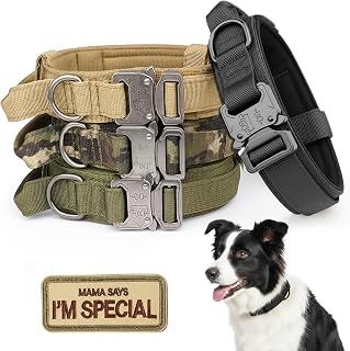 KCUCOP Tactical Dog Collar - Military Collar with Handle - K9 Thick Adjustable Heavy Duty Dog Collars for Large and Medium Dogs (Black, L)