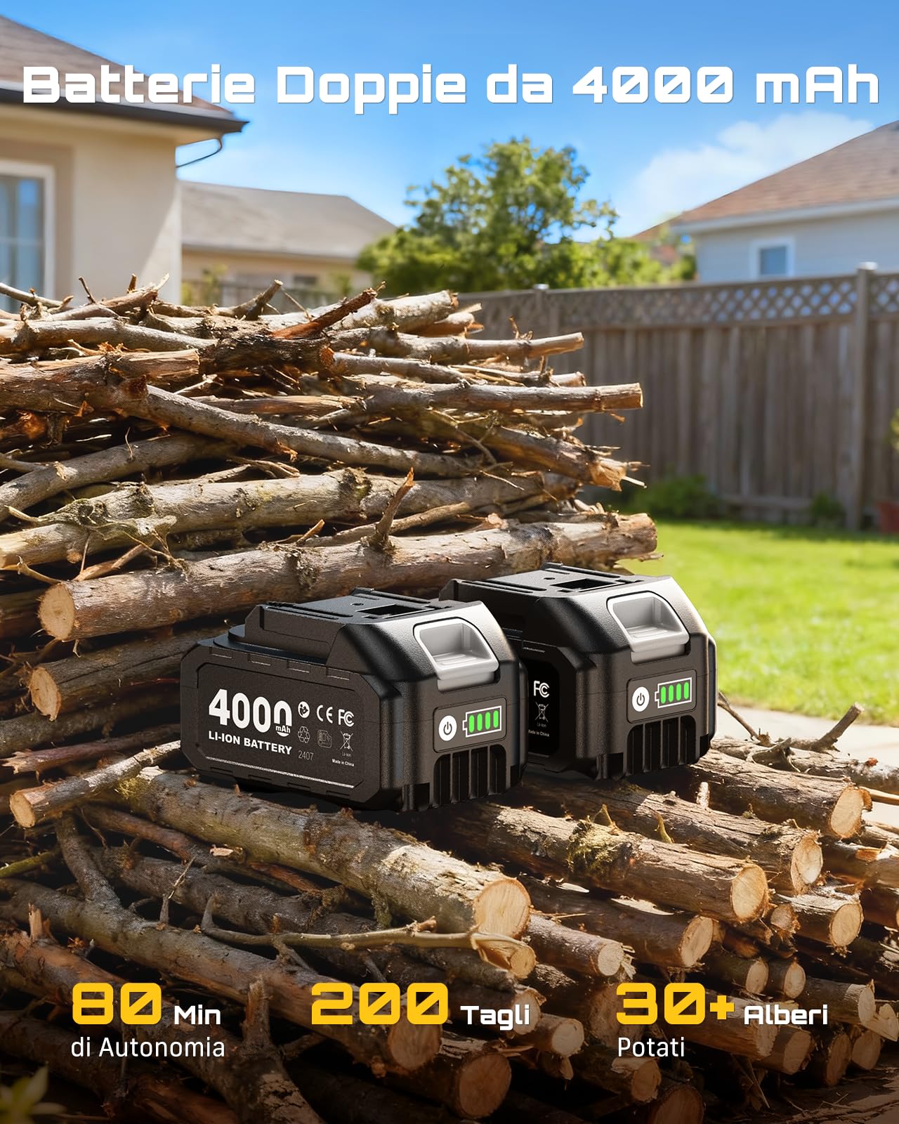 SEESII 2-in-1 Potatore Telescopico a Batteria, 6 Pollici Mini Motosega Brushless con 2 x 4000 mAh Batterie, Portata 4,87 m, Ideale per Esterno e Giardinaggio