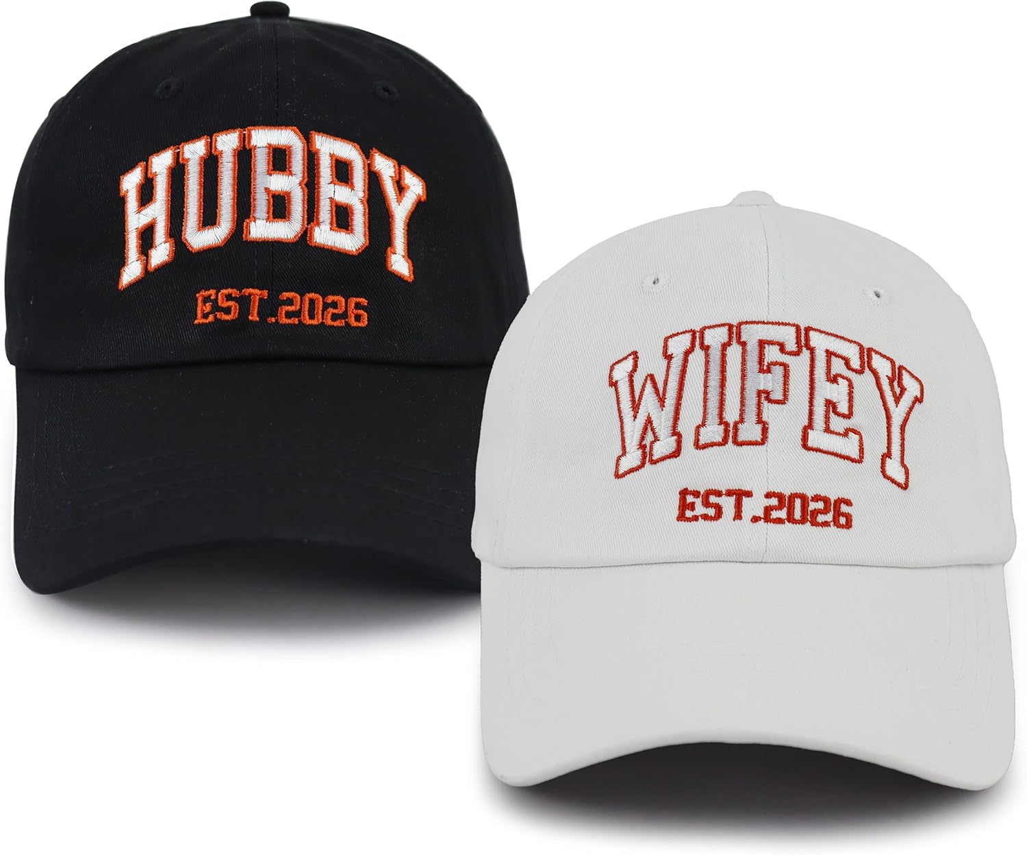 Hubby and Wifey EST 2026 Hat Set, Fiance Fiancee Hats for Couples, Bridal Shower Gifts, Newlywed for Him & Her