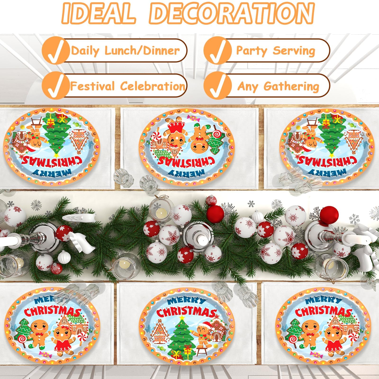 50 platos de papel ovalados de pan de jengibre de Navidad, grandes, desechables, de 11 pulgadas, para casa, hombre, platos de papel de Navidad, suministros de fiesta temática de pan de jengibre,