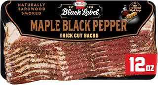 HORMEL BLACK LABEL Premium Maple Black Pepper Thick Cut Bacon, Breakfast Bacon, Gluten-Free, 12 oz