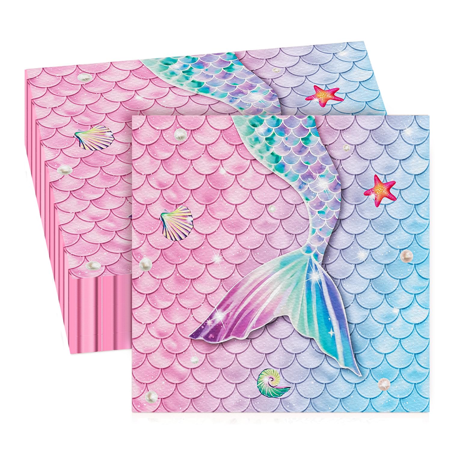 Tovaglioli Di Carta Per Compleanno A Tema Sirena – 33x33 Cm – Decorazioni Feste Per Ragazze, Fazzoletti Usa E Getta Ecologici, Confezione Per Festa Marina - 2