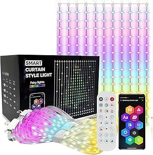 Luces de cortina inteligentes, pantalla de patrón AI de 400 LED, aplicación y luces que cambian de color con control remot…