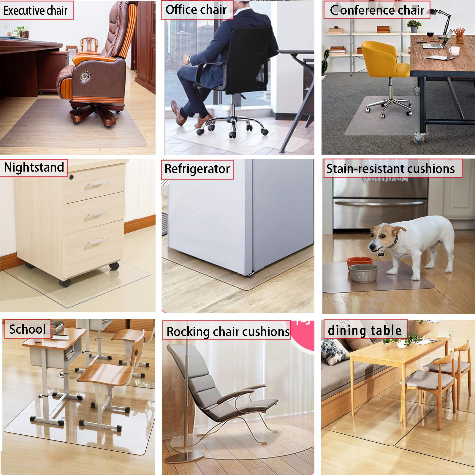 Tapis de chaise transparent pour sols durs, 91,4 x 121,9 cm, grand tapis de protection de bureau d'ordinateur, PVC transparent, anti-rayures, facile à nettoyer, pour la maison et le bureau