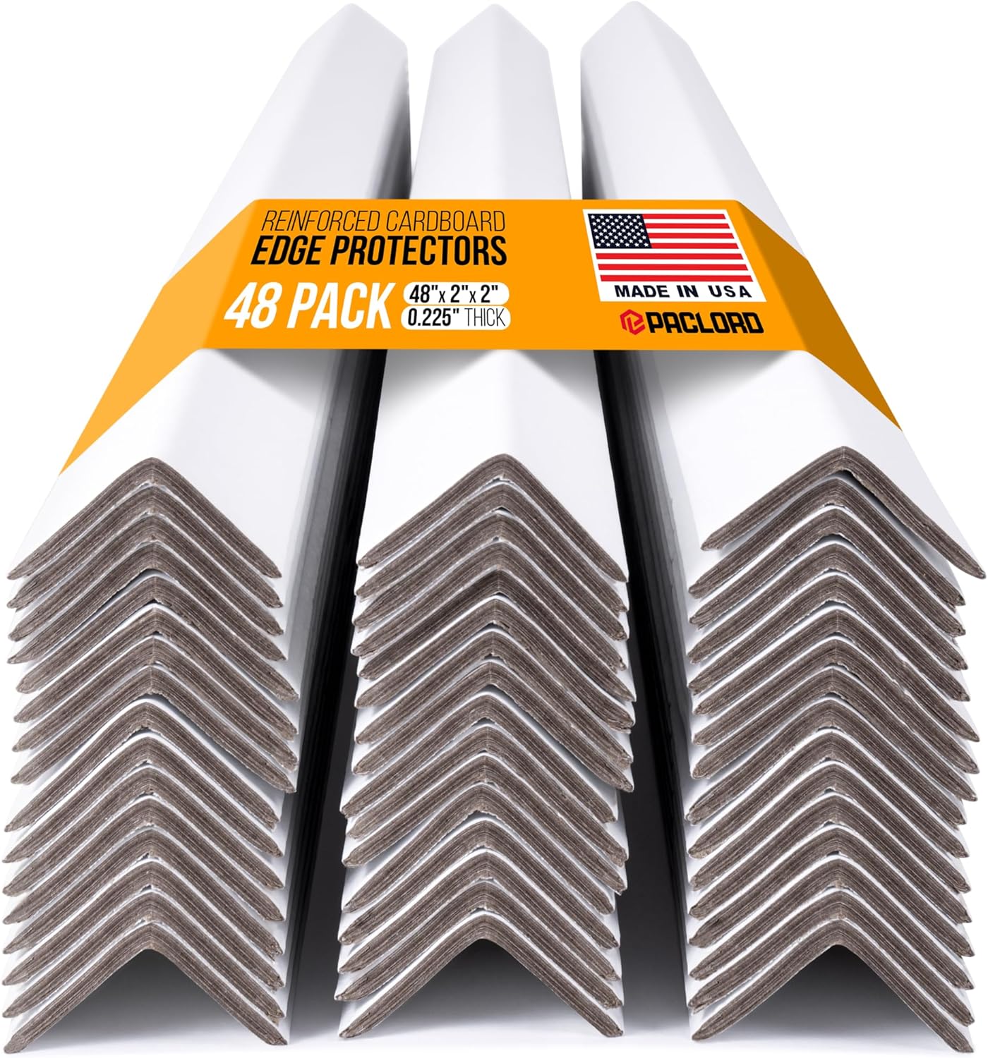 48" x 2" x 2" Reinforced Cardboard Edge Protectors, White (Pack of 48) – 0.225" Thick Extra Heavy-Duty Cardboard Corner Protectors – American Quality V-Board Pallet Edge Protectors 0.225" Pack of 48